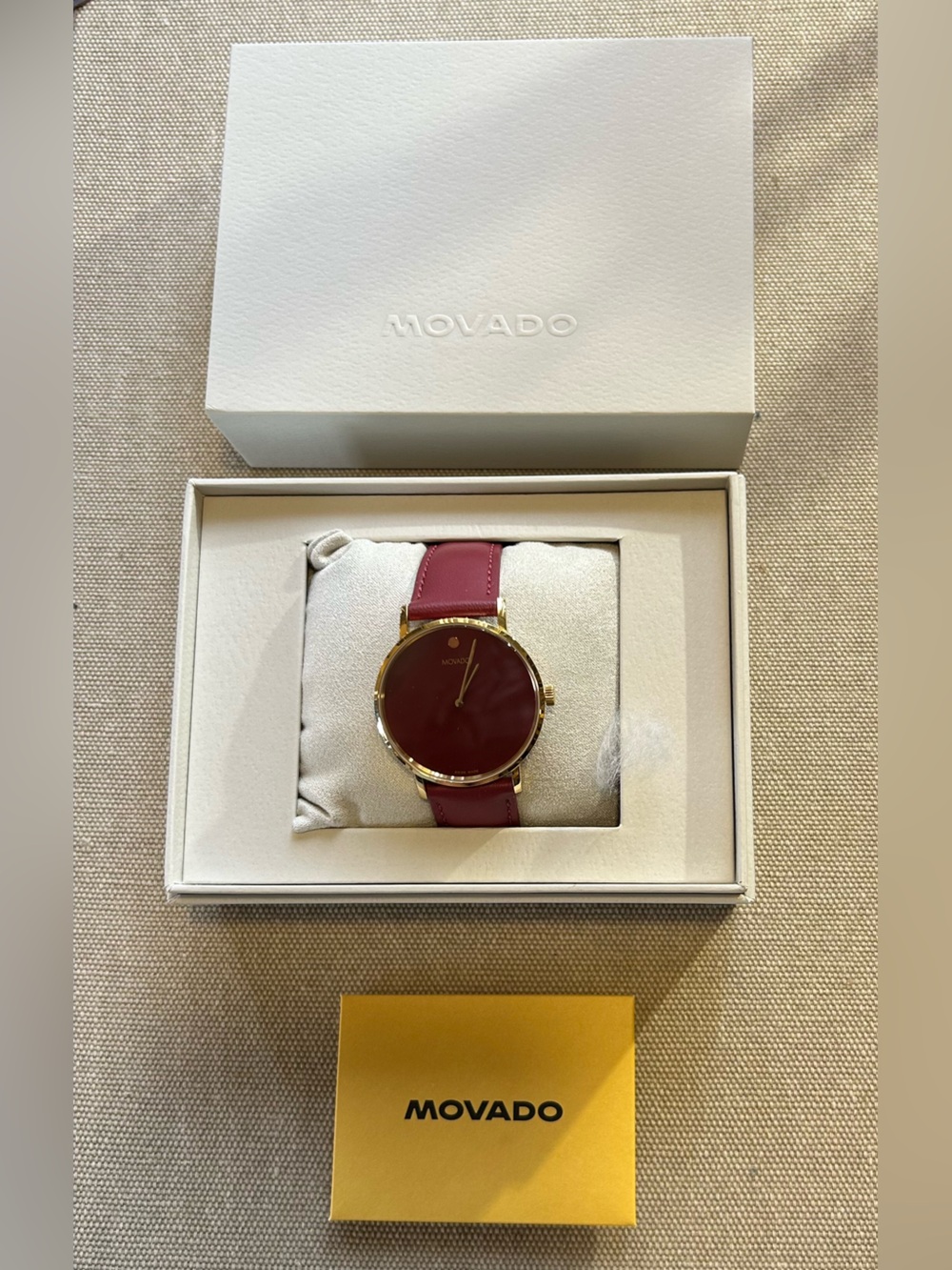 Movado Signiture Watch With 40mm Red Face & Red Leather Band - Picture 7 of 8